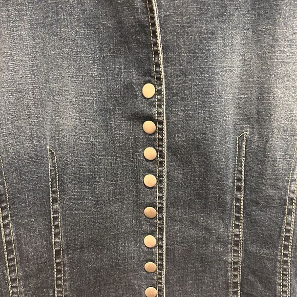 Christopher & Banks Women's Stretch Denim Blue Jean Jacket Snap Buttons Large - Picture 2 of 8